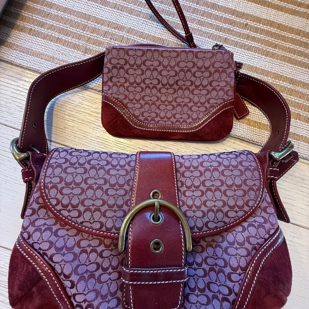 Rare Coach Y2K Soho Burgundy Shoulder Bag Set with matching Wristlet